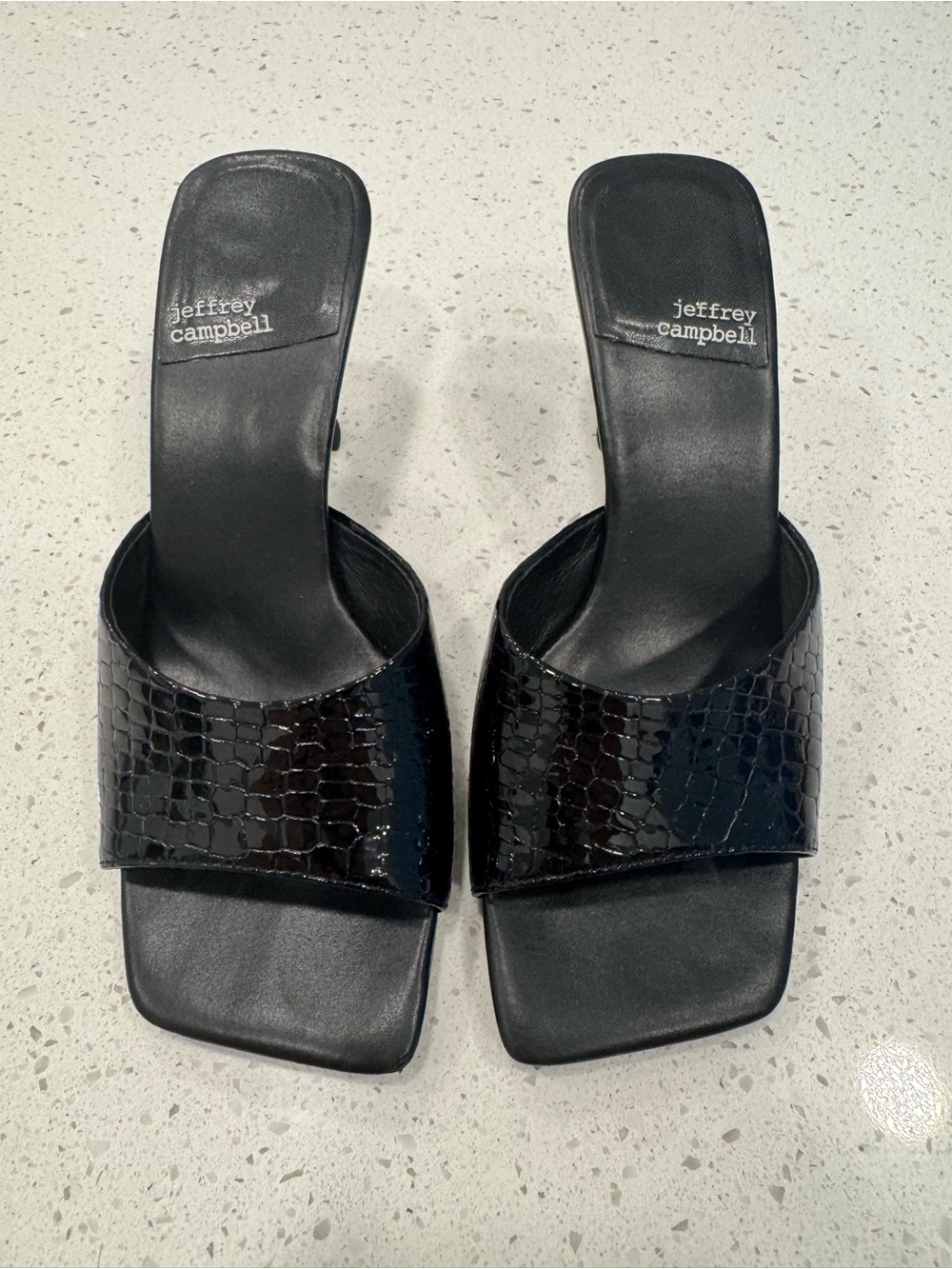 Jeffrey Campbell Black Croc-Embossed Slide Mules